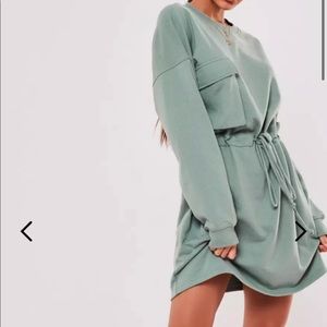 Missguided Mint Tie Waist Pocket Sweater Dress 0/2